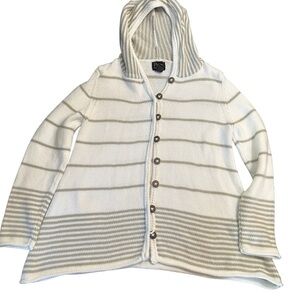 Pure Handknit Striped Button Front Hoodie Cardigan Sweater Women’s S/M